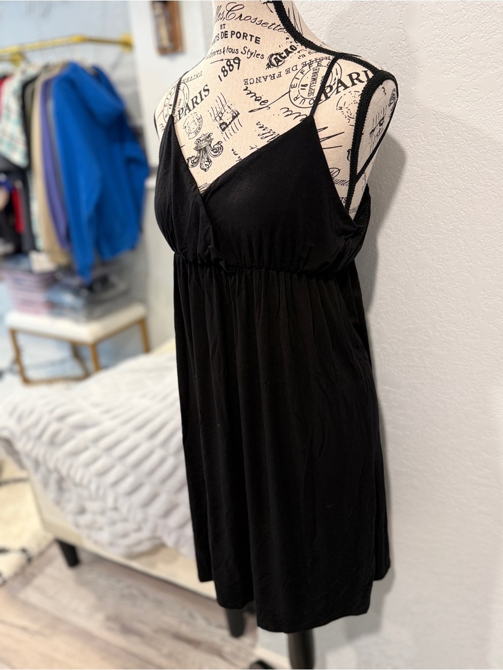 PinkBlush Maternity Black Cami Dress Size Medium | Empire Waist Spaghetti Strap - Picture 3 of 6